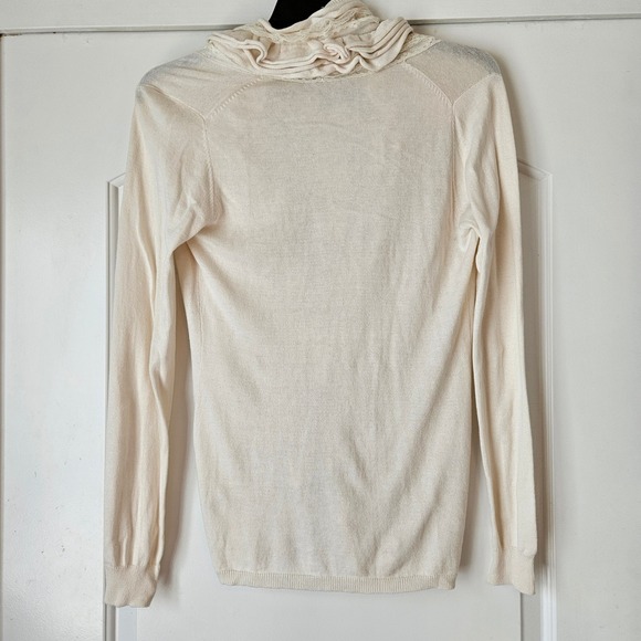 New Romeo Juliet Couture Ivory Ruffle Lace Trim Cardigan Sweater Size M Artsy - Picture 11 of 13